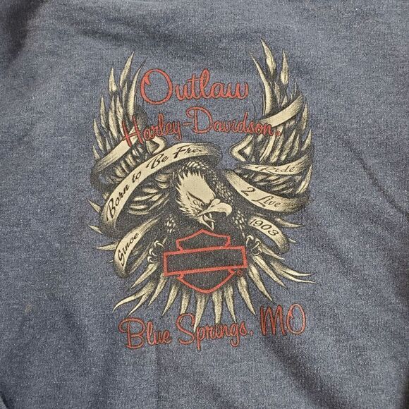 Harley-Davidson Hoodie Women Small Blue Fleece Lined V Neck Drawstring Pullover - Picture 7 of 10